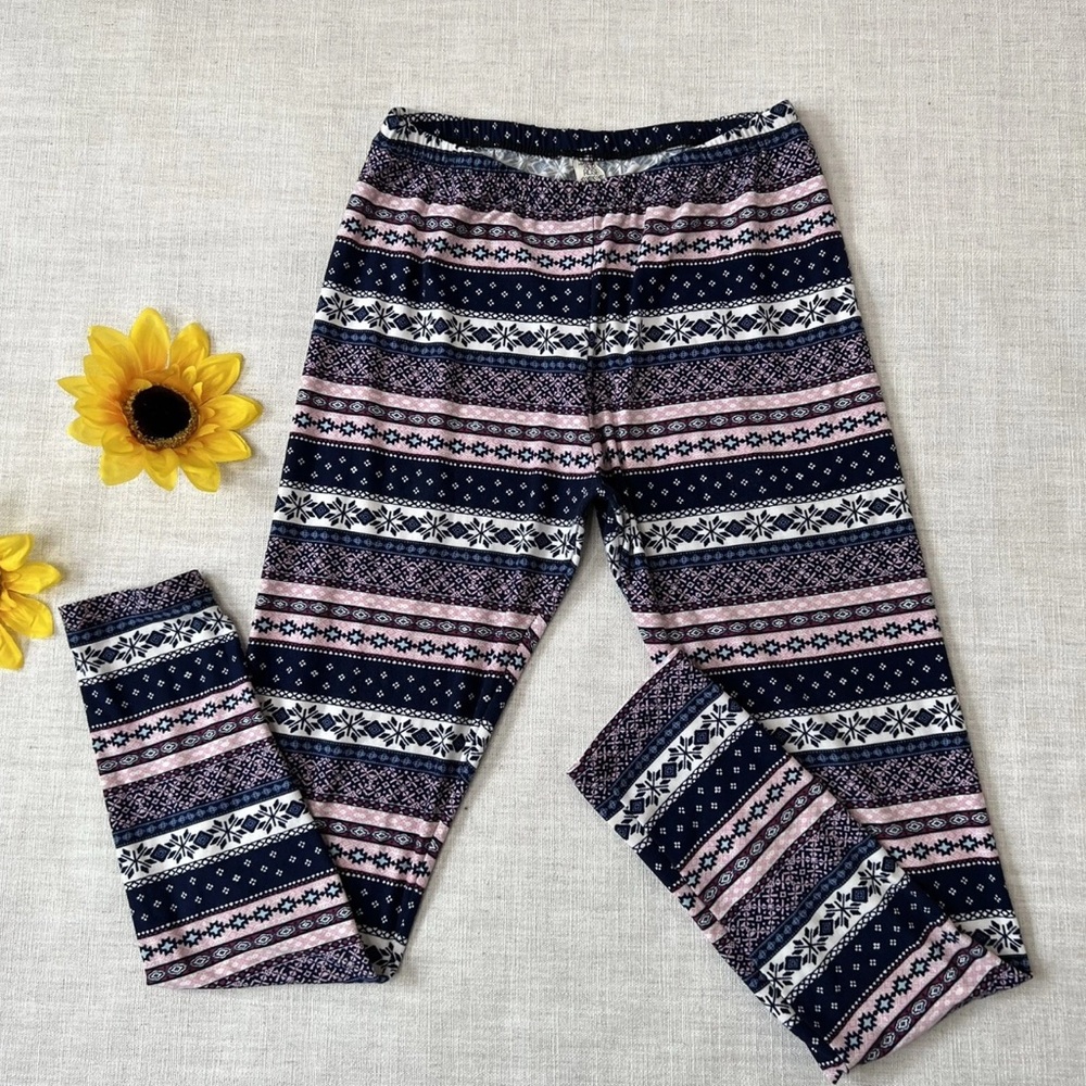 Pink Rose Juniors Leggings Size Large 24W 27L Pink Blue Stretch
